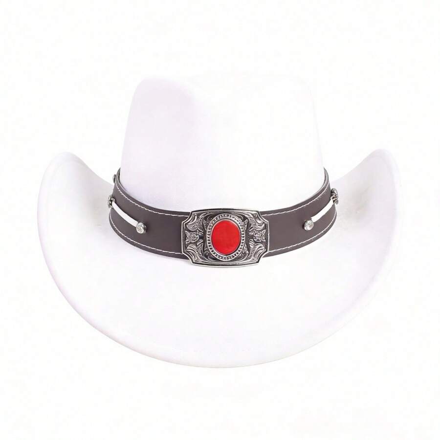 Suede Cowgirl Hat - Adjustable For Men And Women - Shapeable - High-End Material - 白色 - 查看 1