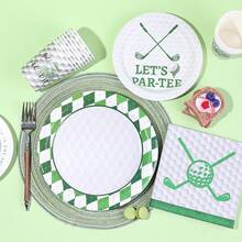 10/30/50 件装，Let's Par-Tee 高尔夫主题一次性餐具套装，包含 7 英寸和 9 英寸餐盘，运动休闲派对风格，餐盘和甜点纸盘，配套纸杯和餐巾纸，非常适合高尔夫主题活动、生日庆祝活动、户外野餐和餐桌装饰。 - 多色 - 查看 2