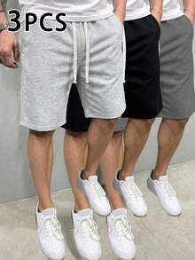 3 chiếc quần short nam phong cách thể thao thường ngày, lưng chun rút, chất liệu dệt kim thoải mái thoáng khí, phù hợp tập luyện hàng ngày, chạy bộ, thể hình, tập luyện, quà tặng tuyệt vời cho Ngày của Cha - Nhiều màu - Xem 2