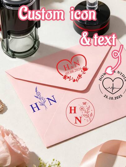 Tampon de mariage personnalisé avec nom, tampon de monogramme personnalisé, design élégant de cœur floral pour invitations, enveloppes, cartes de remerciement. Tampon auto-encreur personnalisable, cadeau romantique pour les couples, anniversaire, fiançailles. Tampon d'adresse personnalisable pour événements spéciaux, 2 types de tampons