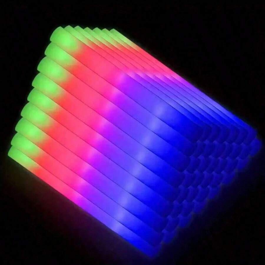 68pcs Foam Glow Stick Bulk, Glow-In-The-Dark Party Supplies, 3 Patterns, Colour Flash, Neon Party Gifts, Suitable For Birthday, Wedding, Carnival, Concert, New Year - White - View 1