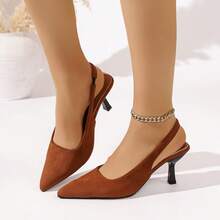 Giày sandal cao gót hở gót mũi nhọn bằng da lộn mới cho mùa xuân/hè, màu nâu, kiểu dáng đa năng, đế mềm mại, thoải mái, thanh lịch, sandal mùa hè phong cách Pháp cổ điển. - màu nâu - Xem 3
