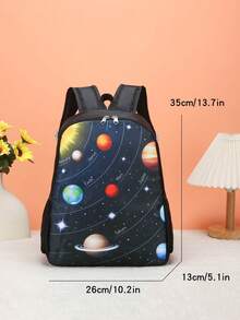 1pc Cartoon Space-Themed Backpack, A Unique Design Suitable For Various Occasions, Versatile And Easy To Use, Ideal For Outdoor Activities, Play, Commuting, Etc., Making It A Perfect Gift For Teenagers. - Black Space - View 6