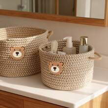 Bohemian Woven Storage Basket With Hand-Braided Design, Versatile Desktop Organizer For Entryway Bathroom Bedroom, Perfect Container For Cosmetics Toiletries Sundries Toys Clothes Accessories, Decorative Home Organization Solution - Multicolor - View 12