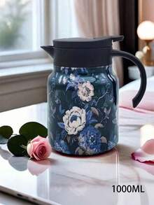 1pc 1000ml Fashion Floral Pattern Stainless Steel Double-Wall Vacuum Insulated Coffee Pot/Teapot, Matcha, Matcha Tools, Infuser Teapot, Home Separable Tea Pot, Portable Coffee Pot, Suitable For Water, Iced Tea, Coffee, Milkshake, Etc., Suitable For Travel, Home, Office, Restaurant, Tea House, Camping, Party And Other Occasions, Father's Christmas Gift, Kitchen Accessories, Holiday Gift - Multicolor - View 15