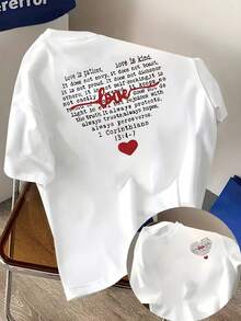 Camiseta mujer texto largo en inglés con palabra "Love" en rojo estilo manuscrito y corazón diseño tipográfico - Blanco - Ver 7