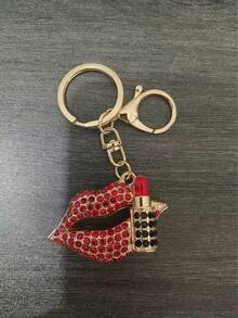 Rhinestone Lip Car Key Chain, Metal Cute Bag Charm Keyring Gift - Red - View 5