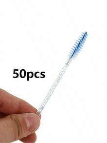 200/100/50/10 支装睫毛刷、带收纳盒的睫毛梳、可弯曲一次性眉刷、睫毛嫁接刷、眉刷、蓖麻油刷（水晶蓝） - 藍色 - 查看 4