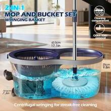 Spin Mop And Bucket Set EasyWring Microfiber Spin Mop With 3 Mop Pads Pedal Spinning Mops And Bucket With Wringer Set For Floor Cleaning - Home And Office Suitable - Dark Blue - View 3