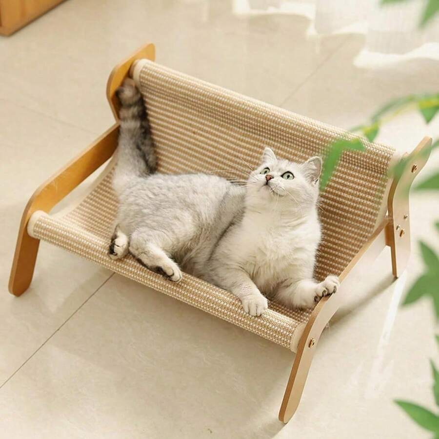 Sisal Cat Tree Hammock Sofa - Lint-Free Large Cat Scratching Post | 2-In-1 Rest And Scratch Pet Furniture, Suitable For All Seasons - Khaki - View 1