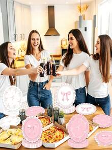 Party Tableware Set With Bow And Floral Patterns, Including Dessert Plates, Suitable For Girls' Birthday, Bachelorette Party, Wedding, Engagement And Holiday Gatherings - Multicolor - View 7
