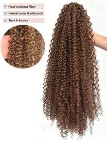 24 Inch Deep Brown Deep Wave Clip-In Ponytail Hair Extension - Heat Resistant Synthetic Fiber, Natural Curly Hair Styling Accessory, Suitable For Women's Daily Use, Daily Hairstyle Styling Accessory, Voluminous Curly Heat Resistant Fiber Wig - Brown - View 5