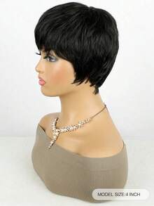 Short Black Elf Wig, Women's Short Wig With Layered Texture, Seamless Synthetic Wig With Bangs, Beginner-Friendly - Black - View 5
