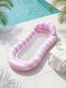 Mesh Pool Float Chair With Headrest, Striped Daisy Print Inflatable Water Lounge Chair, Comfortable Summer Pool Party Essential - Multicolor - View 3