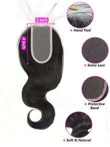 2x4 Inch Brazilian Virgin Human Hair Wavy Transparent Lace Closure Hairpiece With Baby Hair, Free Parting, Natural Black - Natural Black - View 4