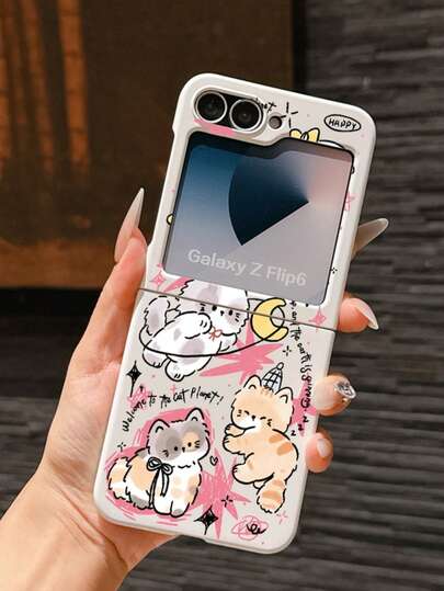 1pc Fashionable And Simple Skin Feel PC Material Cute And Simple Graffiti Cat Element Folding Phone Case, Can Protect And Prevent Falling For: SamsungGalaxy Zflip 3/Zflip 4/Zflip 5/Zflip 6/Zflip 7/ Find N3 Flip/ Razr 50 Ultra/ Razr 60 Ultra/ Razr 60/ Razr 50/XiaomiMIX Flip/Galaxy Z Flip7 FE