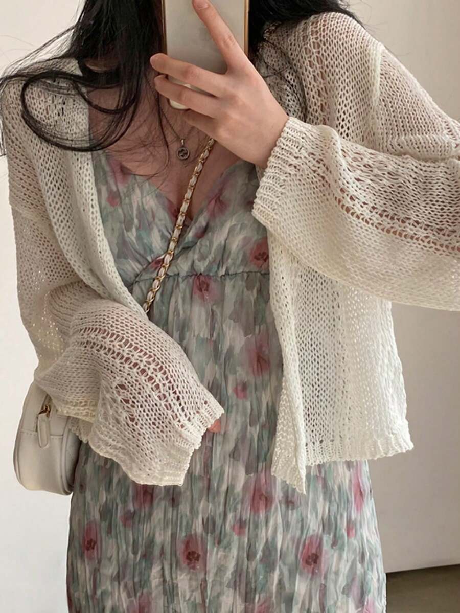 Áo khoác cardigan dệt kim mỏng nhẹ dành cho nữ, áo dệt kim dài tay xuyên thấu thoải mái cho mùa xuân và mùa hè. - trắng - Xem 1