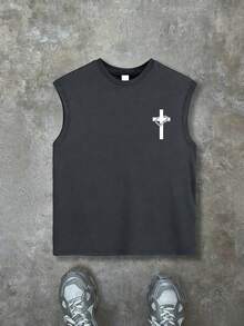 Inspirational "The One Ahead" Sleeveless Tank Top For Teenage Boys, Soft & Comfortable Summer Streetwear - Dark Grey - View 2