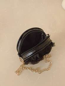 Fashionable 3D Lace Flower Round Handbag, Cute Unique Multi-Purpose Chain Shoulder/Crossbody Bag - Black - View 9