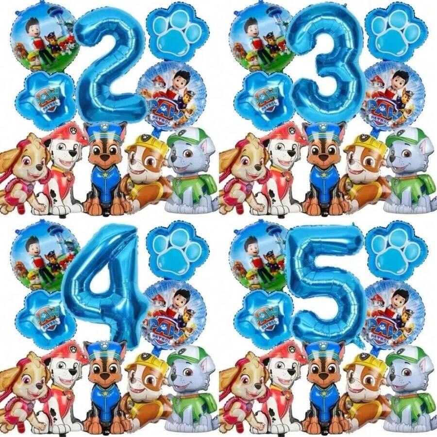 Paw Patrol 汪汪队立大功全套卡通人物生日气球套装,中性蓝色大号1-9数字铝箔气球,可爱狗狗队成员Chase、Skye、Rubble、Everest卡通人物气球,卡通主题生日派对气球装饰 - 卡通狗氣球 - 查看 1