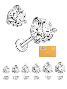 1pc 0.03-1.2 Carat D Color VVS1 Moissanite Stud Earrings, 18K White Gold Plated 925 Sterling Silver Earrings, Suitable For Women And Men Ear Lobe, Cartilage, Helix Piercing, Mother's Day Gift - Silver - View 14