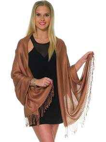 Shawls And Wraps Evening Dresses, Large Soft  Wedding Shawl - Light Brown - 查看 6