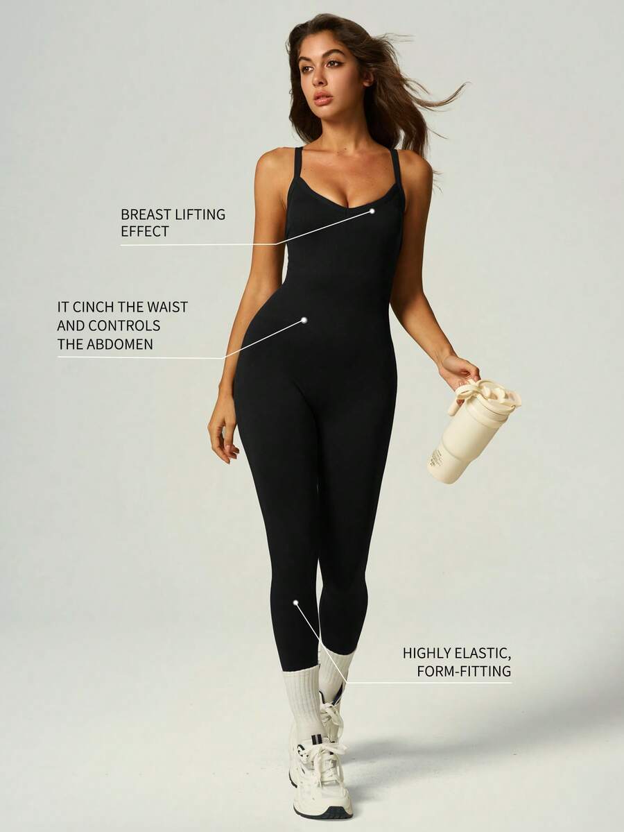 Bộ đồ tập thể dục liền thân, áo liền thân dệt gân lưng chéo với chức năng định hình vòng eo và nâng mông.