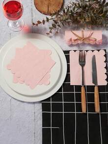 Simple Pink Floral Napkins, Cocktail Napkins Scalloped Napkins For Dinner Wedding Birthday Party Decorations - Multicolor - View 4