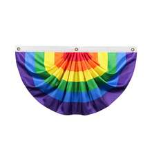 Nouveaux drapeaux en forme d'éventail arc-en-ciel créatifs, drapeaux en polyester de 6 couleurs pour les activités de la maternelle, décoration extérieure - Voir 2