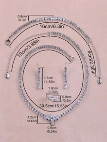 CORUIXI 一套立方氧化锆首饰套装，包括耳环、项链、手链、戒指，共4件，铂金色宝石配饰，适合派对、舞会、宴会等场合，也是送给她的好礼物。 - 白金 - 查看 16