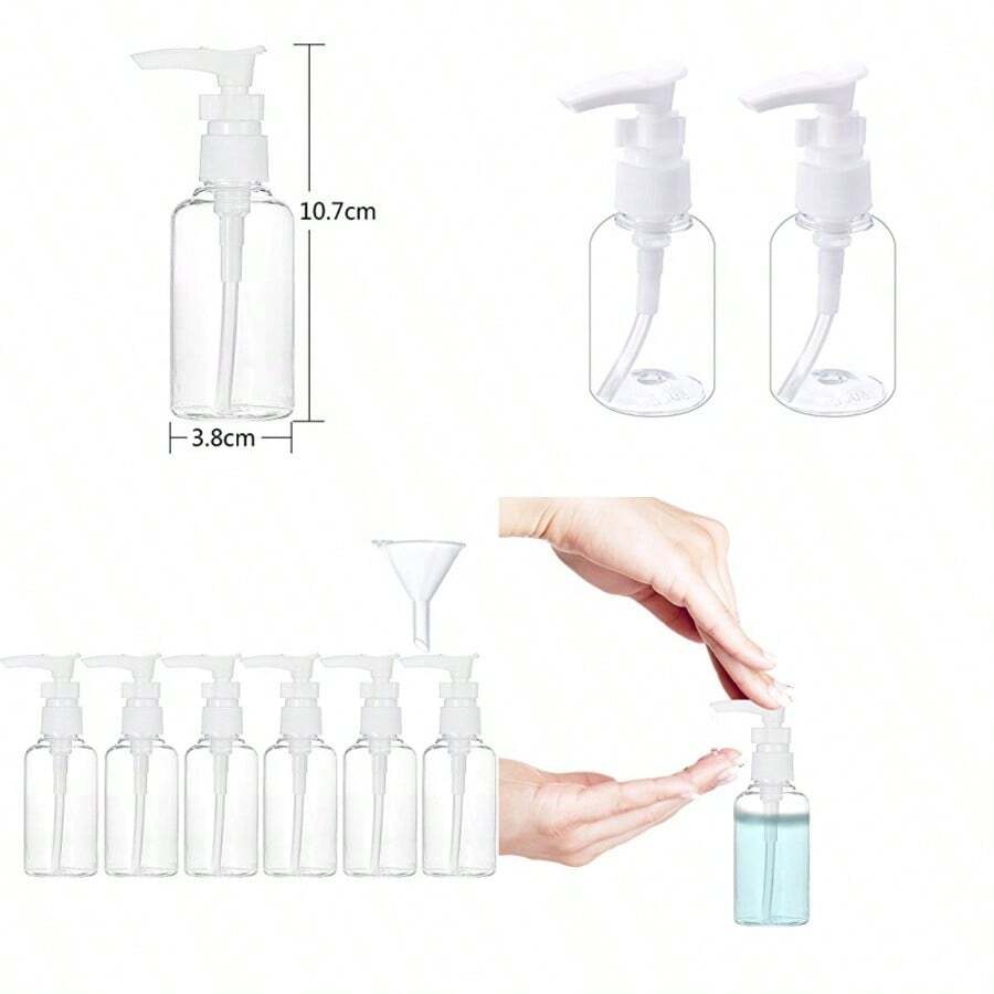 TecUnite 6 Pack Transparent Travel Bottles Pump Bottle Lotion Dispenser Bottle Set with Small Funnel for Flight Airport Holiday 50 ml - Blanco - Ver 1