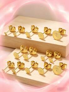 20pcs Gold Stainless Steel Flat Earring Studs Set, Stainless Steel Earring Backs, DIY Earrings, Hypoallergenic - Yellow Gold - View 4