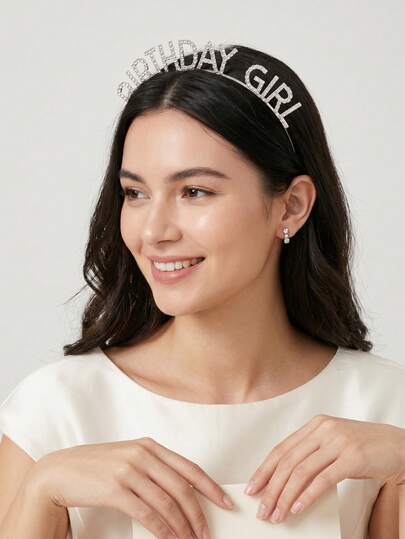 1pc Rhinestone Letter Decor 'Birthday Girl' Headband, Sparkly Crystal Silver/Gold/Rosegold Hair Hoop For Women Girls Birthday Party Photo Prop Hair Accessories