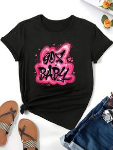 90s Graphic Classic Airbrush Illustration Retro Birthday Women's Plus Size T-Shirt Oversized Graphic Short Sleeve 1 Pcs Tee Novelty 100% Polyester Shirt Casual Crew Neck Top 220g - 黑色 - 查看 1
