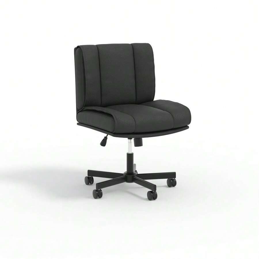Beaully PU Leather Criss Cross Chair Legged With 5 Wheels, Armless Office Desk Chair With Adjustable Back And Height For Home Office - Đen - Xem 1