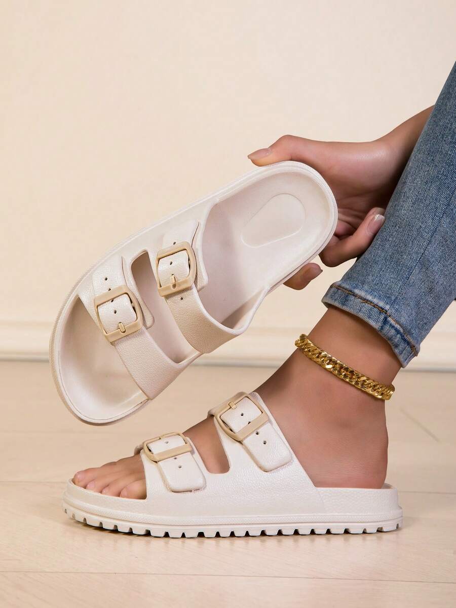 Novo Chinelo Interno Doméstico Macio e Confortável de Sola Grossa e Elevada em EVA Sólido, Adequado para Estudantes. Chinelo Externo Ajustável de Duas Tiras na Moda, Adequado para Escritório, Viagem, Praia, Compras, Caminhada, Absorção de Impacto, Ajuste Largo. Múltiplas Opções de Cores.