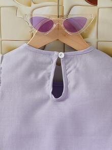 2pcs/Set Girls Casual Bowknot Ruffle Solid Color Soft Comfortable Woven Fabric Sleeveless Top And Shorts Set, Suitable For Outdoor Wear, Spring/Summer - Purple - View 5