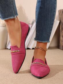 Damen Spitzschuh Metall Dekor Loafers, elegante Veloursleder bequeme Slip-On Schuhe für Büro & Alltag - Heißes Pink - Übersicht 5