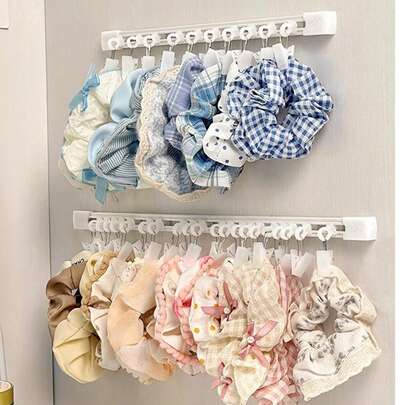 1pc Large Hairband Organizer Multifunctional Slide Rail Clip,For Hair Accessories, Punch-Free Wall-Mounted Hanging Clip Holder For Scarves, Hairband Organizer Rod With 20 Clips