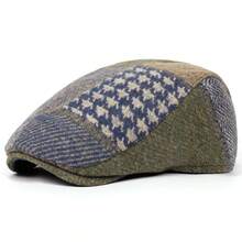 1pc Classic Patchwork Wool Ivy Newsboy Cap, Unisex Adjustable Hat, Daily Casual & Retro Wear - XY - View 7