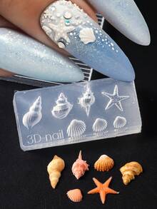 1個海灘貝殼夏季美甲矽膠模具 高浮雕海洋主題貝殼海星海螺模板 凝膠印花美甲模板工具 美甲沙龍DIY度假風美甲用品 可重複使用美甲印花工具 - 無色 - 查看 3