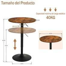 HOMEMAKE FURNITURE Mesa de Bar Redonda de 60 cm Altura Ajustable Rotación de 360° Base Cromada para Restaurante Bar Cafetería Cocina Lounge - Antiguo - Ver 3