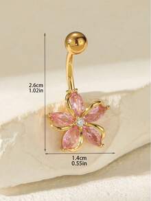 1 pieza Joya para piercing de ombligo con colgante de flor con circonita cúbica en tono dorado, anillo de ombligo de estilo Y2K para mujeres - Amarillo Oro - Ver 4