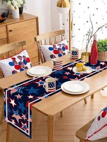 1 pieza Camino de mesa con patrón de bandera y estrellas estadounidenses para el 4 de julio, Cubierta de mesa del Día de la Independencia, Mantel de poliéster de 180*35cm, Decoración del Día de la Independencia, Decoración patriótica del 4 de julio y el Día de los Caídos, Suministros para fiestas, Decoración de cocina del Día de la Independencia, Decoración de mesa para cena, Decoración del hogar, Suministros para fiestas interiores y exteriores - Día de la Independencia C - Ver 4