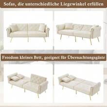 Modern 2-Seater Sofa Bed – Velvet Upholstery, 3-Position Adjustable Backrest & Gold-Plated Metal Feet. Stylish Sofa With Sleeping Function – Space-Saving, Durable, Ideal For Small Rooms. - 米色 - View 5