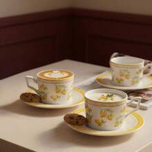 1 Set Ceramic Coffee Cup With Saucer, Lemon Pattern Design, Suitable For Coffee, Milk, Juice, Ideal For Home, Restaurant, Cafe, Great Gift For Coffee Lovers On Father's Day, Mother's Day - Multicolor - View 3