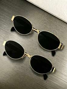 2 Pairs Oval Personalized Metal Fashion Glasses, Vintage Style For Women, Suitable For Outfits - 彩色 - 查看 8
