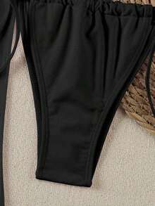 Conjunto de bikini de 3 piezas con estrella de mar sólida en color verde, nuevo lanzamiento oficial de Polovedo para primavera/verano, ideal para playa, fiesta, cita y vacaciones - Negro - Ver 5