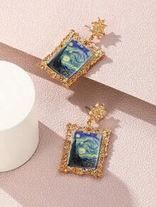 Painting Print Drop Earrings - Multicolor - View 2