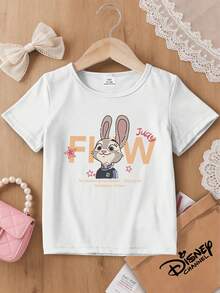 One Disney Zootopia Children's T-Shirt With Judy Cartoon Head Print. White Short-Sleeved Top For Boys And Girls. This Baby Girl's Clothing Is Suitable For Everyday Wear, Versatile And Breathable, Perfect For Spring And Summer Wear, Vacations, Outdoor Activities, Amusement Park Outfits, And A Gift For Children. - 白色 - 查看 8